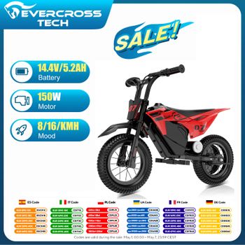 EVERCROSS TECH EV13M-Moto eléctrica infantil 150W - 2 velocidades (8/16 km/h) -12 km de autonomía-neumáticos todoterreno de 12 