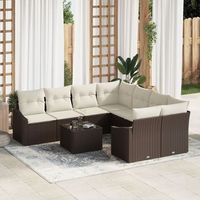 juego de sofa de jardin de 9 piezas con cojines ratan poliester marron v2447 unico  marron