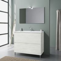 mueble de bano de suelo 100cm 2 cajones roble blanco con espejo 100x60  laguna