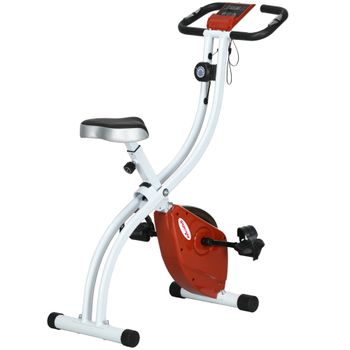 SPORTNOW Bicicleta Magnética Plegable de 8 Niveles de Resistencia con Asiento Ajustable, en Acero, 97x43x110 cm, Rojo   Aosom España