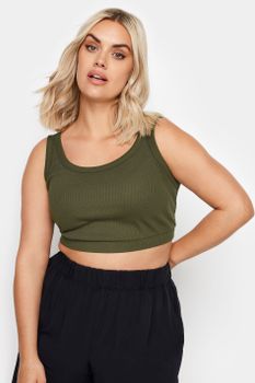 Yours Top Corto Sin Mangas Caqui, Mujer Curvy Y Tallas Grandes, Yours