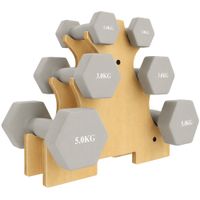 sportnow set de mancuernas 3 pares de 1 kg 3 kg y 5 kg con soporte de madera agarre antideslizante gris claro   aosom espana