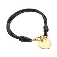 pulsera de cuero negro con corazon dorado