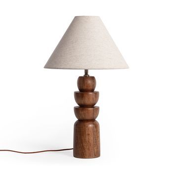 Lámpara De Mesa Madera Adah Iluzzia Beige