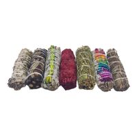 pack 7 sahumerio para quemar con sangre de dragon romero salvia blanca ruda trenza yerba santa y flores de colores