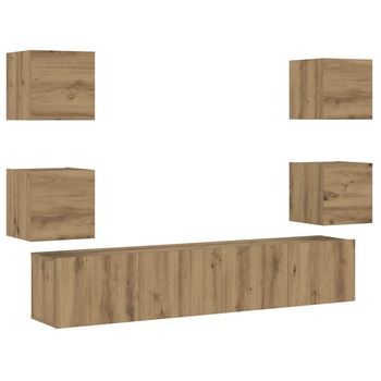 Muebles De Tv De Pared 6 Uds Madera Ingeniería Roble Artesanal Vidaxl