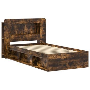 Cama Individual | Cama Para Adulto | Estructura De Cama Con Almacenamiento Roble Ahumado 80 X 200 Cm