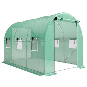 Outsunny Invernadero 3 x 2 x 2 m invernadero de plástico con puerta enrollable 2 puertas con cremallera & 6 ventanas de malla barras de soporte Verde
