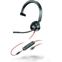 auriculares poly blackwire 3315 con cable usb-c jack 35 mm y microsoft teams monoaurales negros