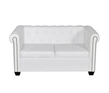 Sofá chesterfield de 2 plazas - sofá de salón cuero sintético blanco