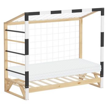 Cama Infantil 80x160 Cm+ Colchón, De Madera Portería Fútbol Y Escalera