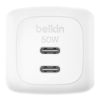 Cargador Belkin WCH019kqWH GaN 50 W Blanco 2 Puertos USB-C Carga Rápida