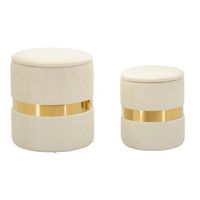 puf de poliester color crema y metal dorado con contenedor