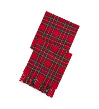 Polo Ralph Lauren para hombre. 449959360001 Bufanda de cachemira con cuadros rojo (OSFA), Casual, Clásico