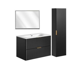 Conjunto de muebles con lavabo individual encastrado 80cm espejo led y columna adriel negro