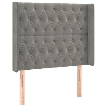 Cabecero Cama Mueble De Dormitorio Con Led De Terciopelo Claro 103 X 16 X 118/128 Cm Gris M02_0001399