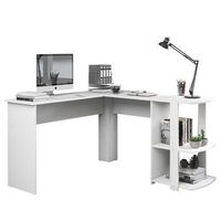 escritorio esquinero en l 140x140cm con 2 estantes madera mdf blanco