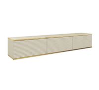 mueble para tv efecto madera crema y dorado