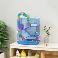 jaula para hamsteres y jerbos pawhut de 5 pisos habitat de alambre metalico seguro con tuneles rueda casa y escaleras 46 x 30 x 58 cm azul