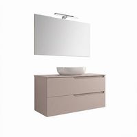 kibath mueble de bano con lavabo espejo y aplique led victoria 100x45 cm sobre encimera acabado moka mate 2 cajones suspendido