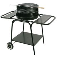 master grill  party parrilla redonda con 2 estantes ruedas acero mg906