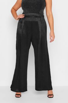 Pantalones Anchos Negros Satinados, Mujer Curvy Y Tallas Grandes, Yours