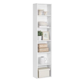 Librería estantería abierta de varios niveles para sala estudio comedor, Blanco / 6 Niveles (40P x 178,5A cm)