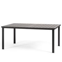 mesa fija de jardin 180x90 cm en acero y lamas efecto madera de polietileno - thomas antracita