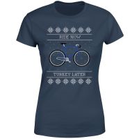 ride now turkey later womens christmas t-shirt - navy - xl - navy