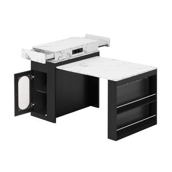 Isla De Cocina Extensible Con Ruedas, Tablero Abatible, Enchufes Integrados Y Almacenamiento