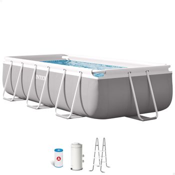 INTEX - Piscina desmontable rectangular Prism Frame de hasta 5 metros, incluye depuradora y escalera, color gris, resistente y duradera, +6 años, 45-60 min. montaje, piscinas desmontables grandes,