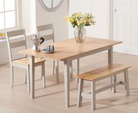 chiltern 120cm extending grey and oak painted table with chiltern chairs and bench - oak and grey 2 chairs