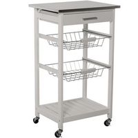 carro cocina con 2 cestas cajon madera blanco-tapa acero