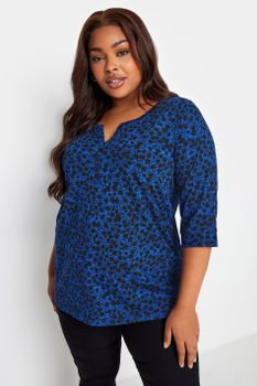 Yours Top Azul Floral De Algodón, Mujer Curvy Y Tallas Grandes, Yours