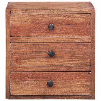 Mesita De Noche - Mesilla De Noche Con 3 Cajones Madera Maciza Caoba 35x25x35 Cm Mc7549