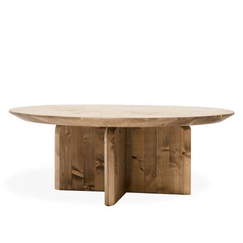 Mesa de centro redonda de madera maciza en tono envejecido de ø60x30cm