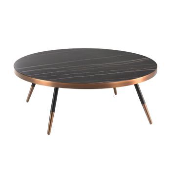 Mesa Centro Redonda Mármol Porcelánico Y Acero Negro Angel Cerdá 2068 Ø90x30