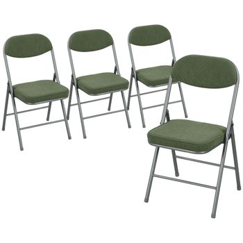HOMCOM Lote de 4 sillas plegables sillas de comedor portátiles con asientos y respaldos acolchados de terciopelo verde