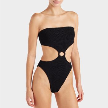 Hunza G Jerry Hoop Detail Stretch-Seersucker Swimsuit