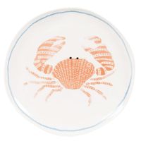 plato llano de ceramica modelada blanca con cangrejo naranja