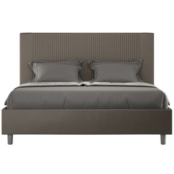 Cama Moderna Con Cabecero De Rayas Verticales Acolchado En Símil Piel Bazen-color Marrón-ropa De Cama 140x190 Cm-opción Con Base Y Sin Caja