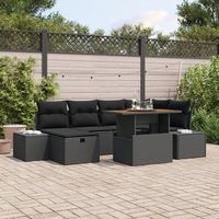 juego de comedor de jardin de 7 piezas con cojines negro polirratan acacia v5066 unico  negro