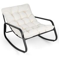 costway silla mecedora extragrande exterior con cojin extraible oscilacion 30 topes seguridad antideslizante para salon jardin porche beige