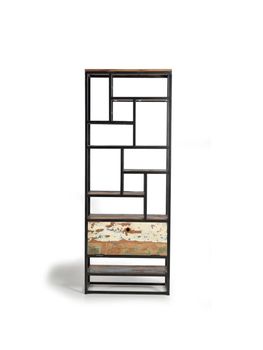 Estantería en madera recliclada y metal color oscuro