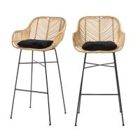 lote de 2 taburetes de bar de ratan de 76cm - natural