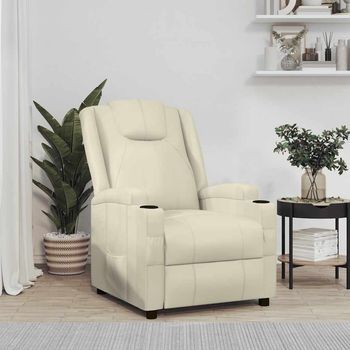 Vidaxl Sillón Reclinable De Cuero Sintético Blanco Crema