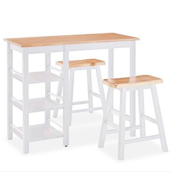 Conjunto De Mesa Alta De Cocina 3 Uds | Mueble Jardin Mesa Y Sillas Mdf Blanco