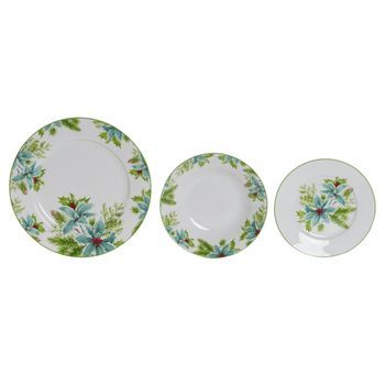 Vajilla Set 18 Porcelana 27x27x2 Hojas Verde