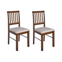 conjunto de 2 sillas de comedor tapizadas madera marron oscuro beige claro orono