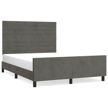 Cama Doble | Cama Para Adultos | Estructura Cama Con Cabecero Terciopelo Gris Oscuro 140x190 Cm